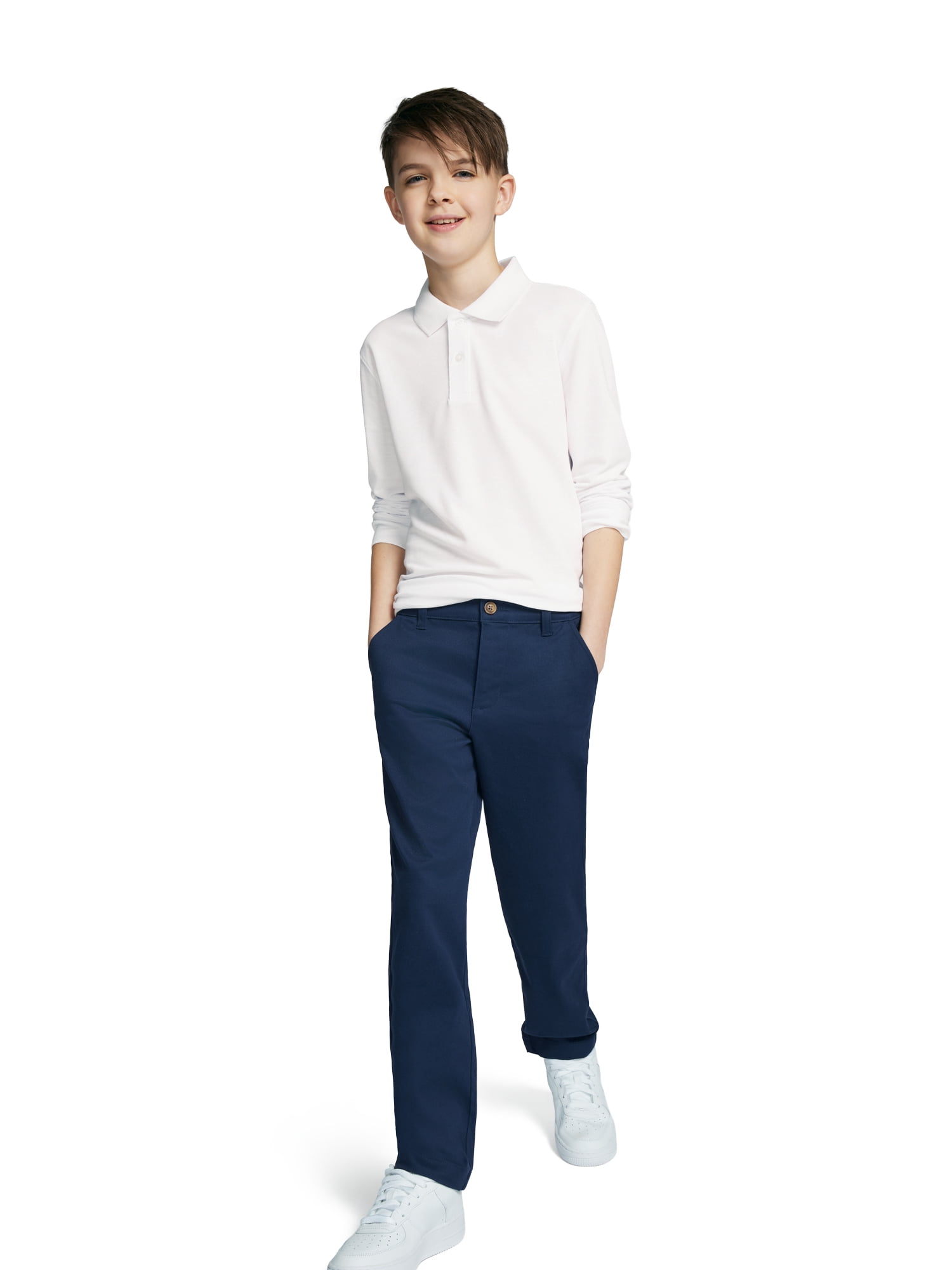 Wonder Nation Boys School Uniform Flat Front Pants, 2-Pack, Sizes 4-18 & Husky