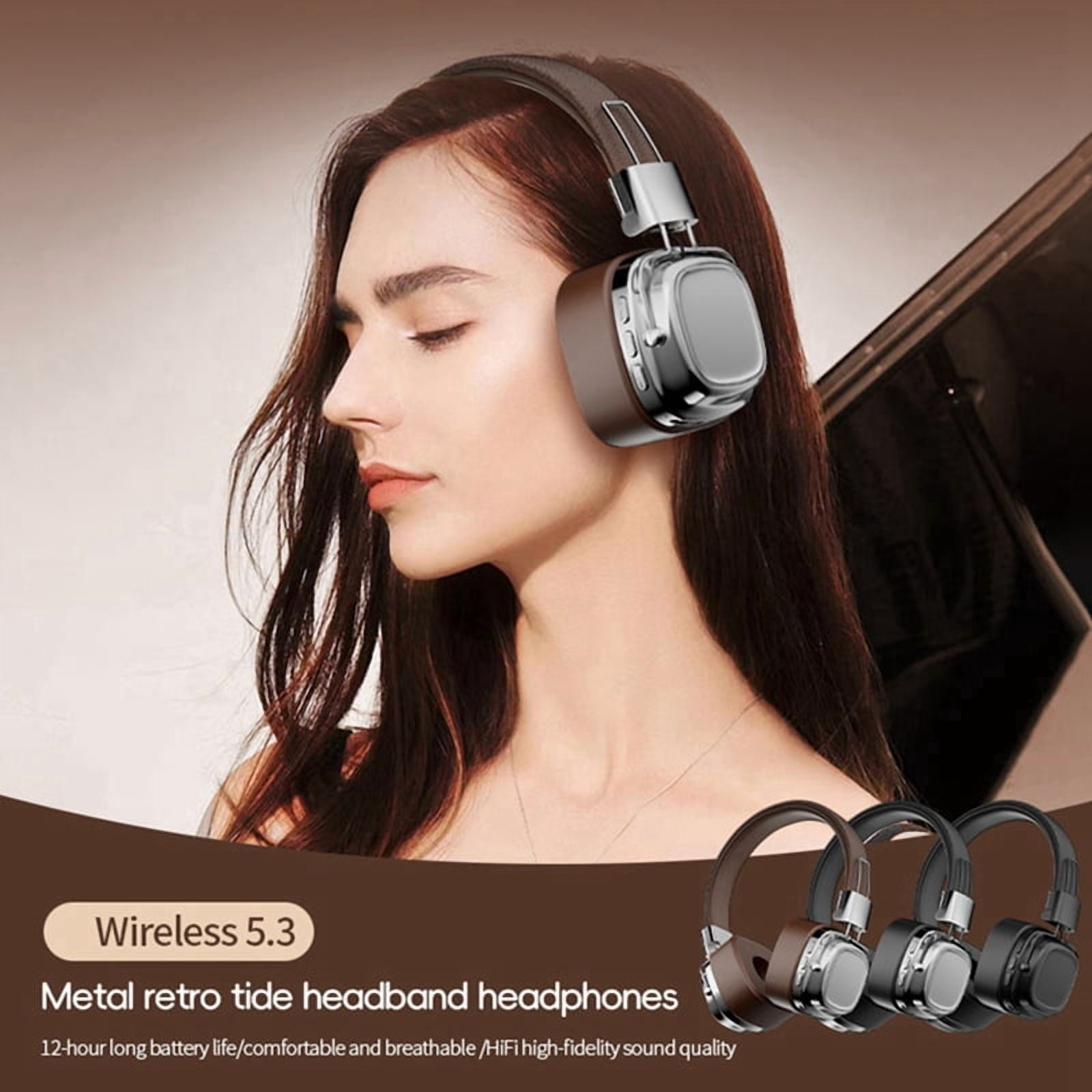 Bluetooth 5.3 Retro Wireless Headset Heavy Headphones Mobile Computer Multifunctional Headset,B