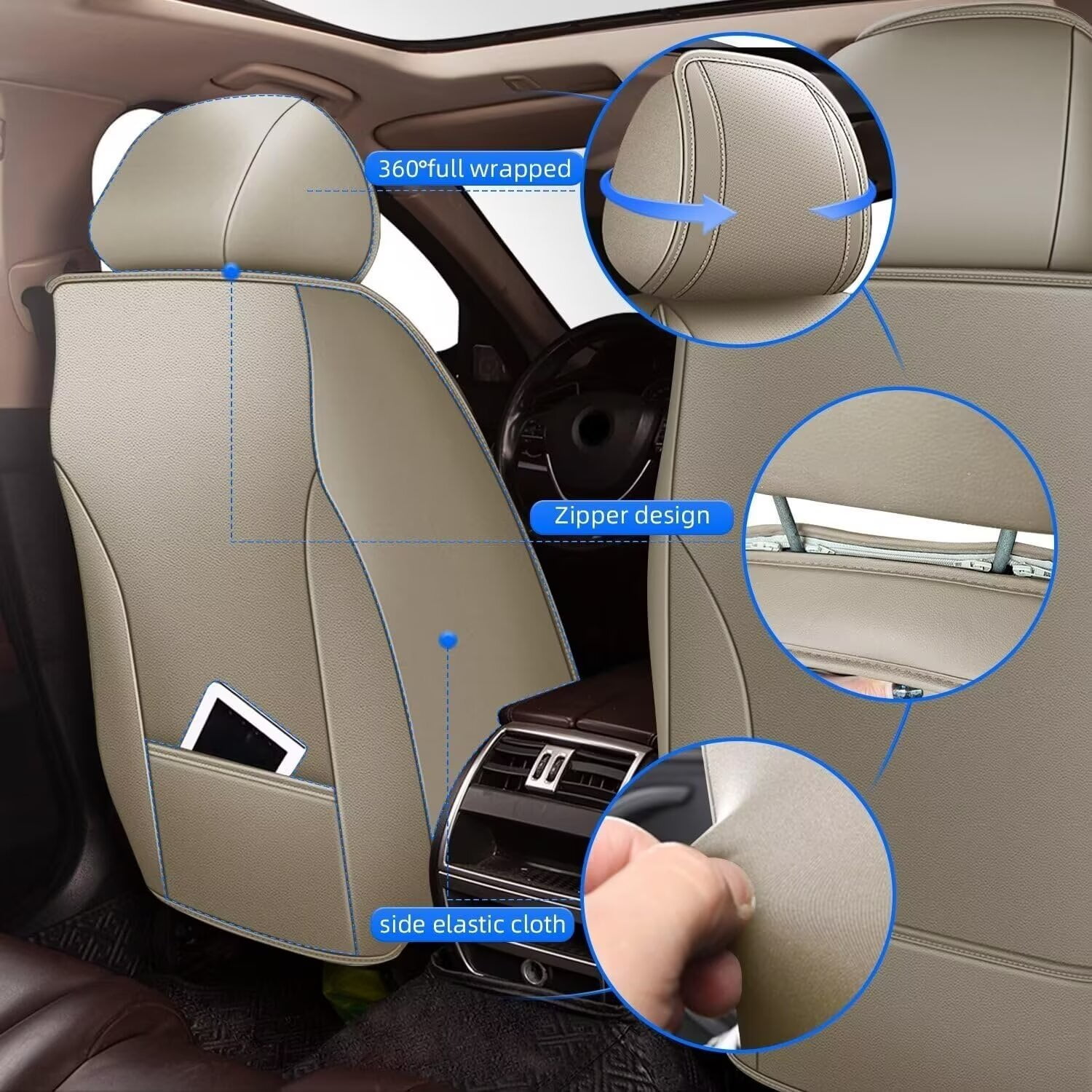 DIKSOAKR Car Seat Covers for Toyota Camry 2012-2024 2025 Full Set Faux Leather Seat Covers Breathble Waterproof (2 Row 5 Seat, Beige)