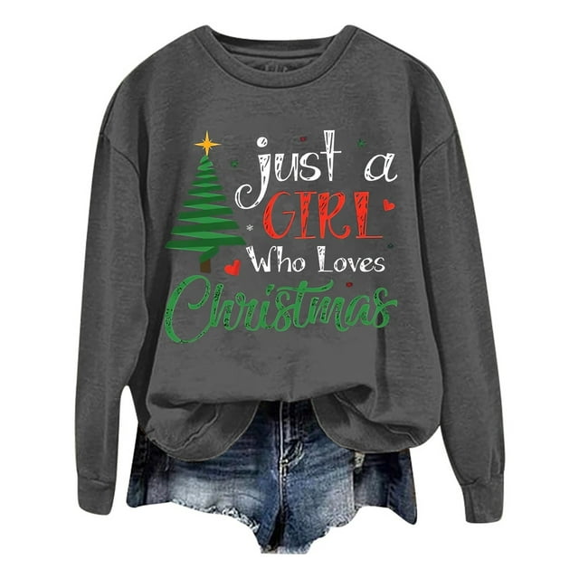 WEAIXIMIUNG Sweat à Capuche pour Femmes Mode de Noël Imprimé Arbre de Noël Lettre Manches Longues Col Rond