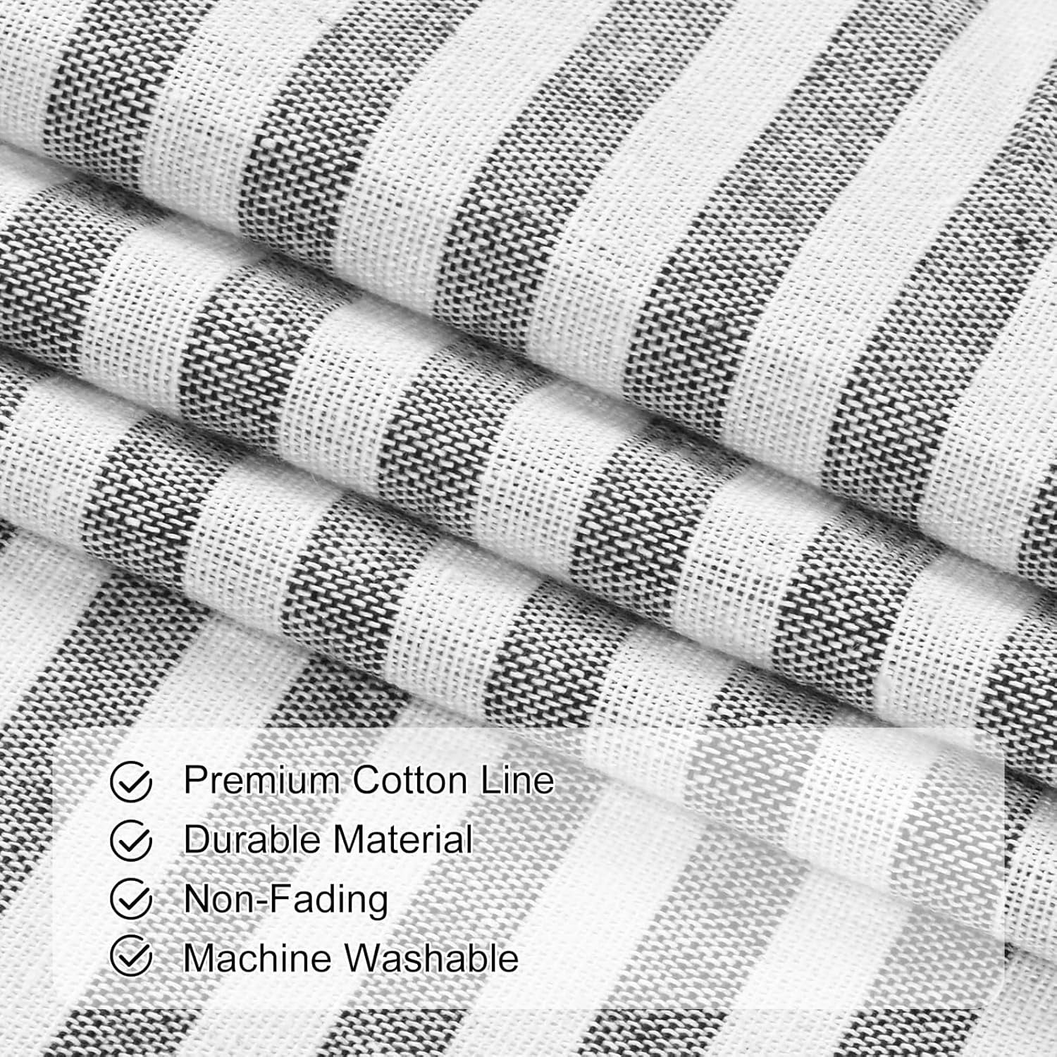 Alishomtll Stripe Kitchen Curtains 8 Button Linen Cotton Window Curtains Sets 36 Inches Long ,Rod Pocket ,Black
