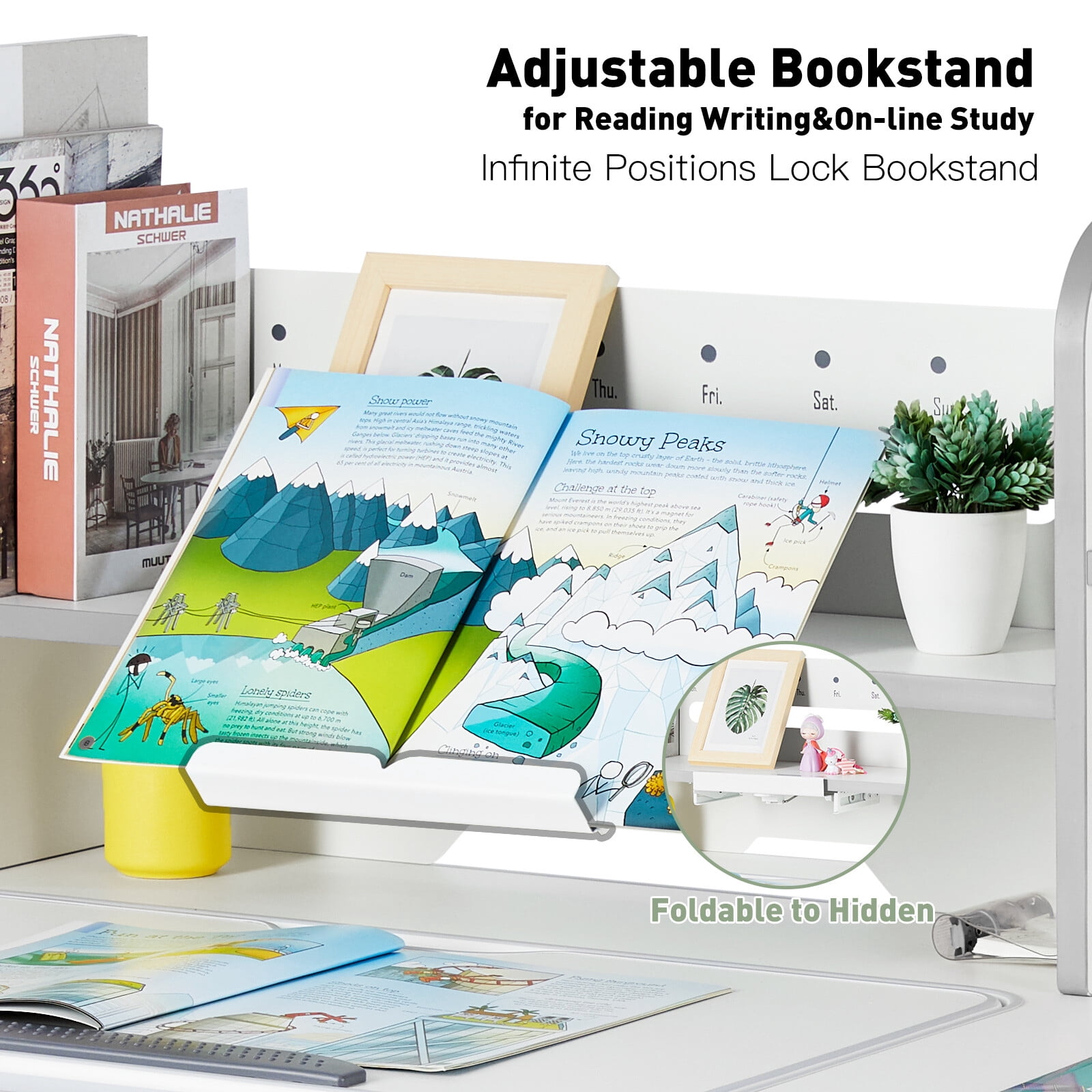 COSVALVE Ergonomic Height Adjustable Kids Study Desk and Chair Set Tilt Desktop Table Armrest Chair Boys Girls Students with Bookstand,Drawer(Gray)