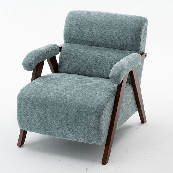 S-HOME Mid Century Accent Armchair in Polyester with Thick Cushion and Wood Frame, for Modern Living Room and Reading Room and Home Office, Green