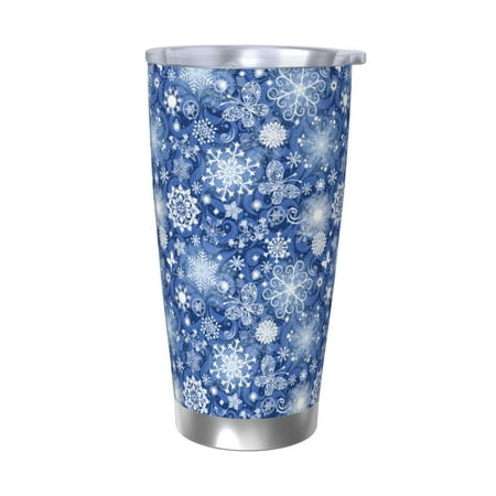 

Goofa whiet Snowflake blue background for 20 oz Skinny Tumbler Stainless Steel Coffee Mug Slim Vacuum Insulated Travel Cup Car Cup-Without Straw