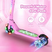 SISIGAD Electric Scooter for Kids, 80W 5.3 Kids Kick Scooter with LED Light-up Wheel and 3 Adjustment Levels Handlebar, Pink