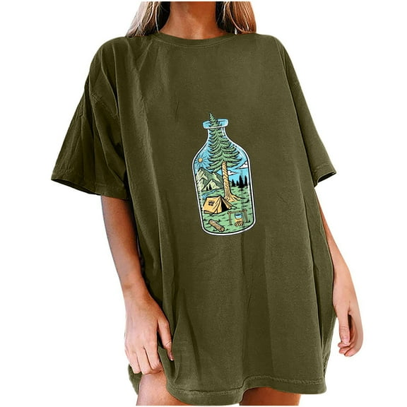 IROINNID Womens Short Sleeve Summer Beach Printed Casual Top Loose Pullover T-shirt Spring