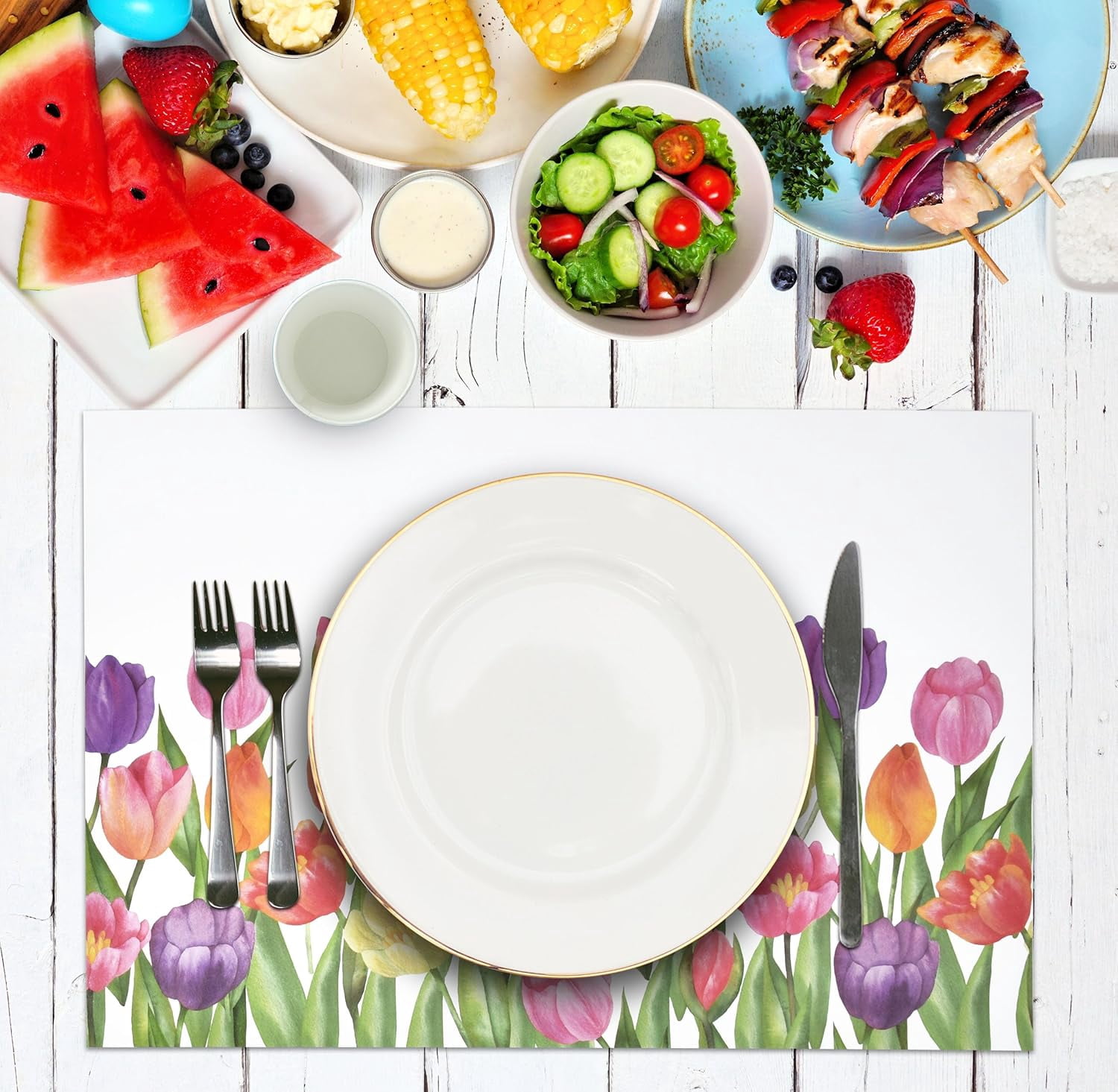 Gift Boutique 50 Pcs Disposable Watercolor Tulip Paper Place Mats, 11" x 17" Rectangle Tulips Flower Coated Placemat for Spring Summer Floral Table Setting Party Supplies