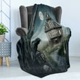 thumbnail image 4 of Halloween Soft Flannel Fleece Blanket, Digital Illustration of Hauted House with Yambostones Old Trees and Crows Print, Cozy Plush for Indoor and Outdoor Use, 60" x 80", Multicolor, by Ambesonne, 4 of 5