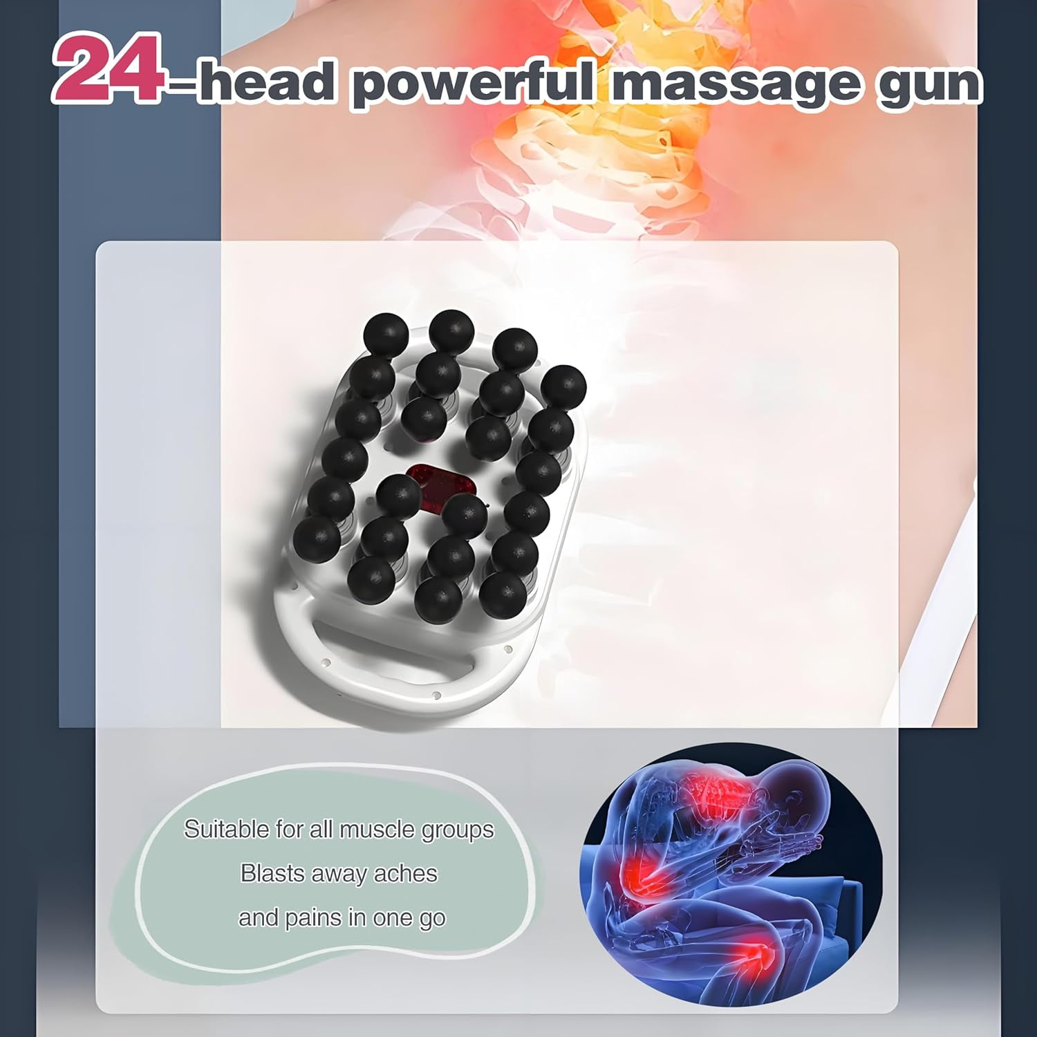 16-Drive 8-Head Massage Gun Set, 24 Head Deep Tissue Percussion Massager, 9 Levels & 9 Modes Hand-Held Quiet Muscle Massage for Back, Shoulders, Legs, Foot - Full Body Muscle Pain Relief,Gray