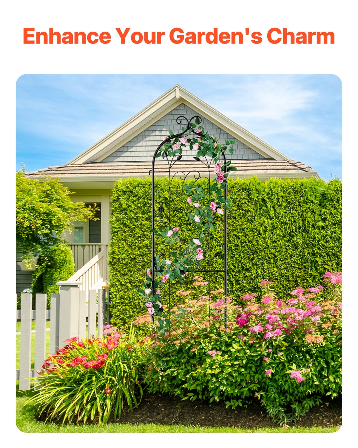 VEVOR Garden Trellis for Climbing Plants, 60 x 15 in, Rustproof Metal Garden Flower Trellis, Outdoor Climbing Rose Trellis Cucumbers Support, Decorative Tall Clematis Trellis for Courtyards Lawns
