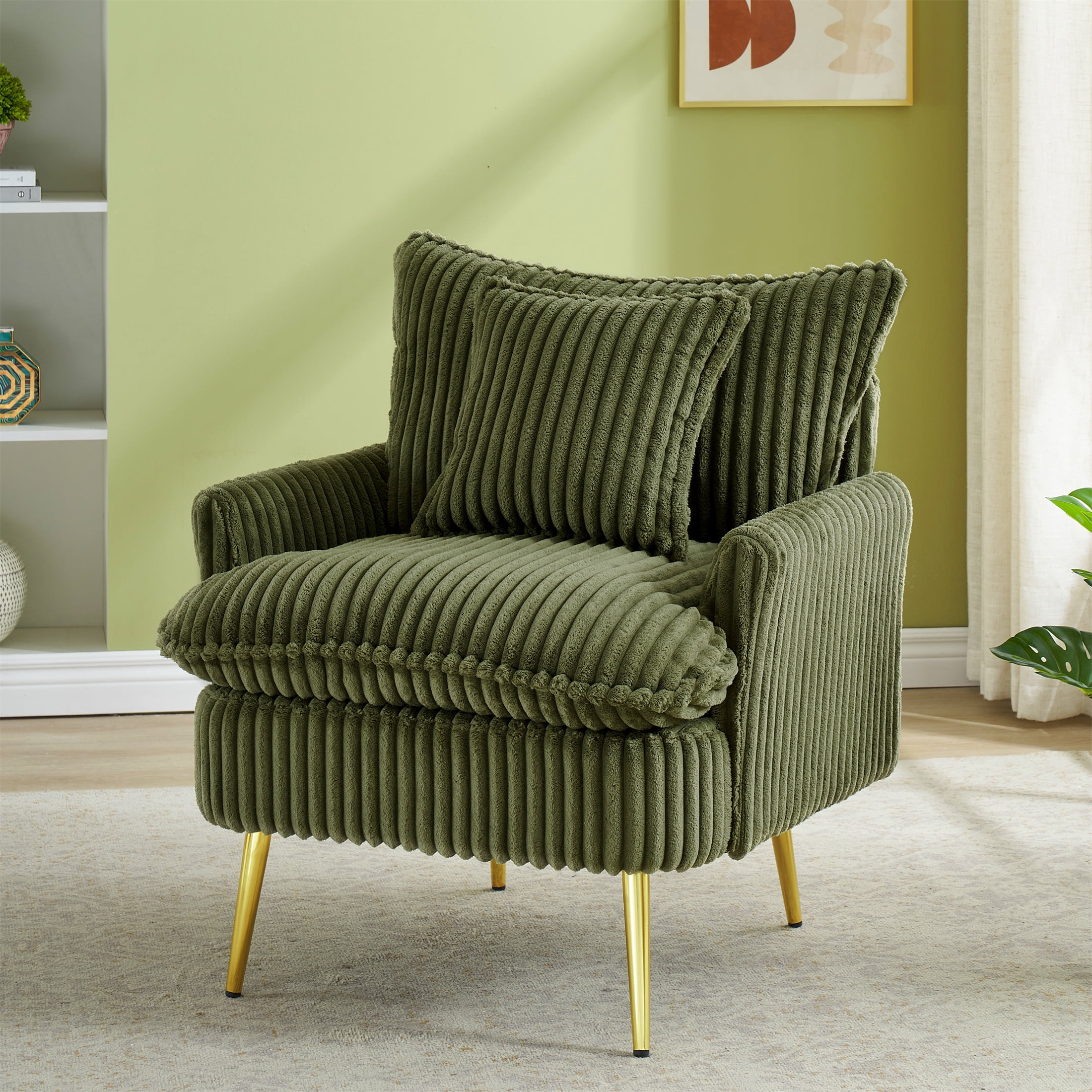 Aukfa Living Room Accent Chairs,Modern Upholstered Sofa Chair w/ Pillow for Bedroom, Green