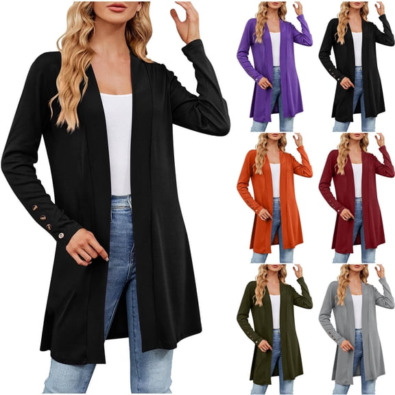 Olyvenn Trendy Womens Cardigan Business Fashion V Neck Womens Suit Mid Length Wrap Outwear with Cuff Buttons Casual Set Long Sleeve Jackets Vintage Solid Color Slim Fit Army Green 4