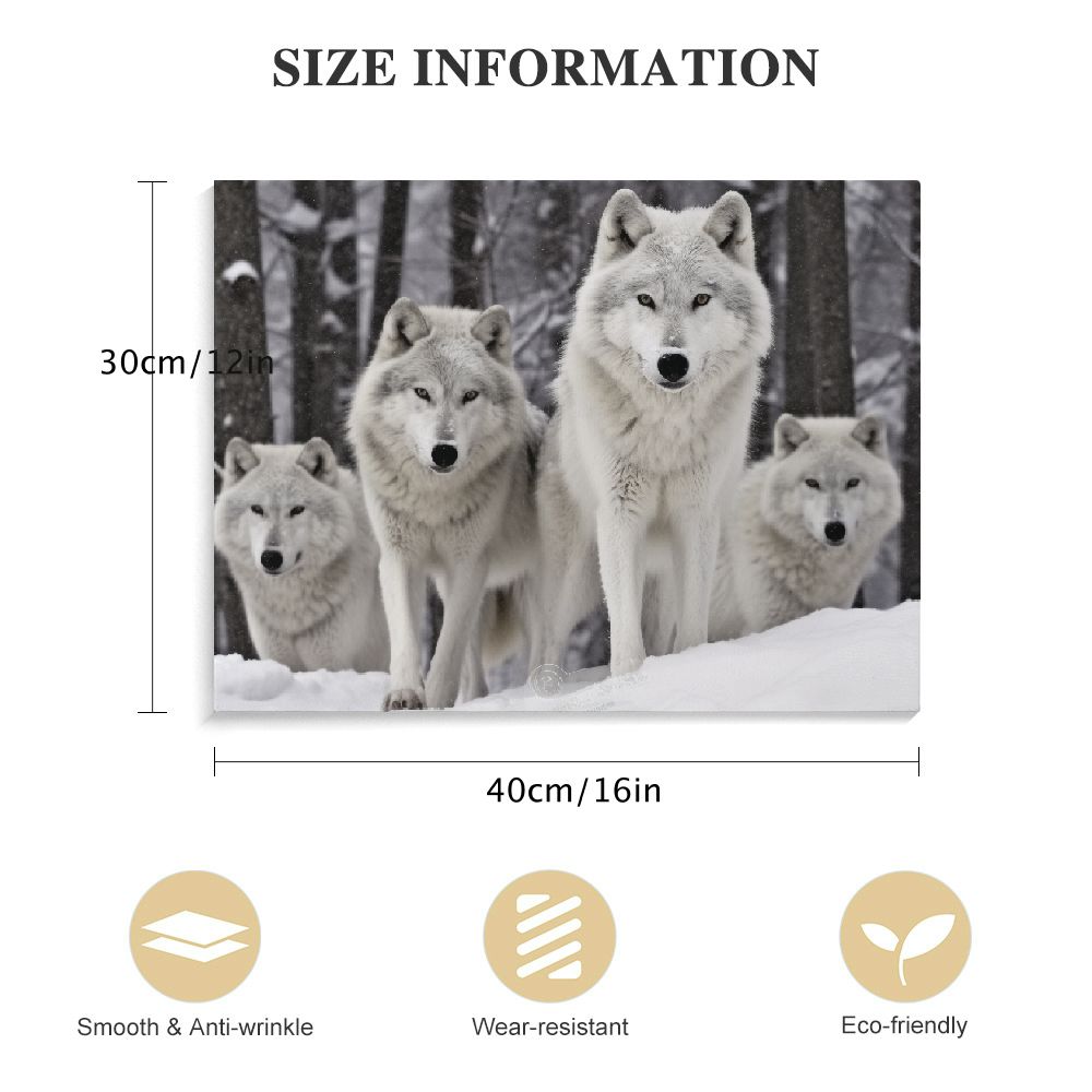 COMIO  Snow Wolf Canvas Wall Art - Wolf Family Sit on the Snowfield Painting Wild Animals Winter Forest Artwork Picture for Children Rooms Office Kitchen