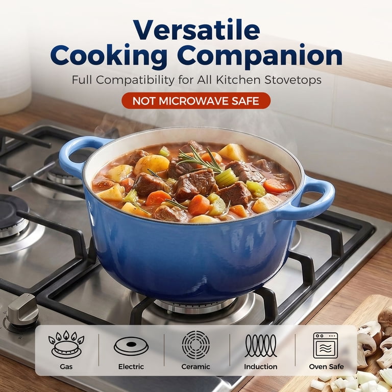 Walchoice 6-Quart Enameled Cast-Iron Dutch Oven, Blue photo 5