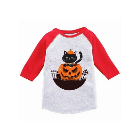 

Awkward Styles Halloween T-Shirt Pumpkin Cat Toddler Raglan Shirt