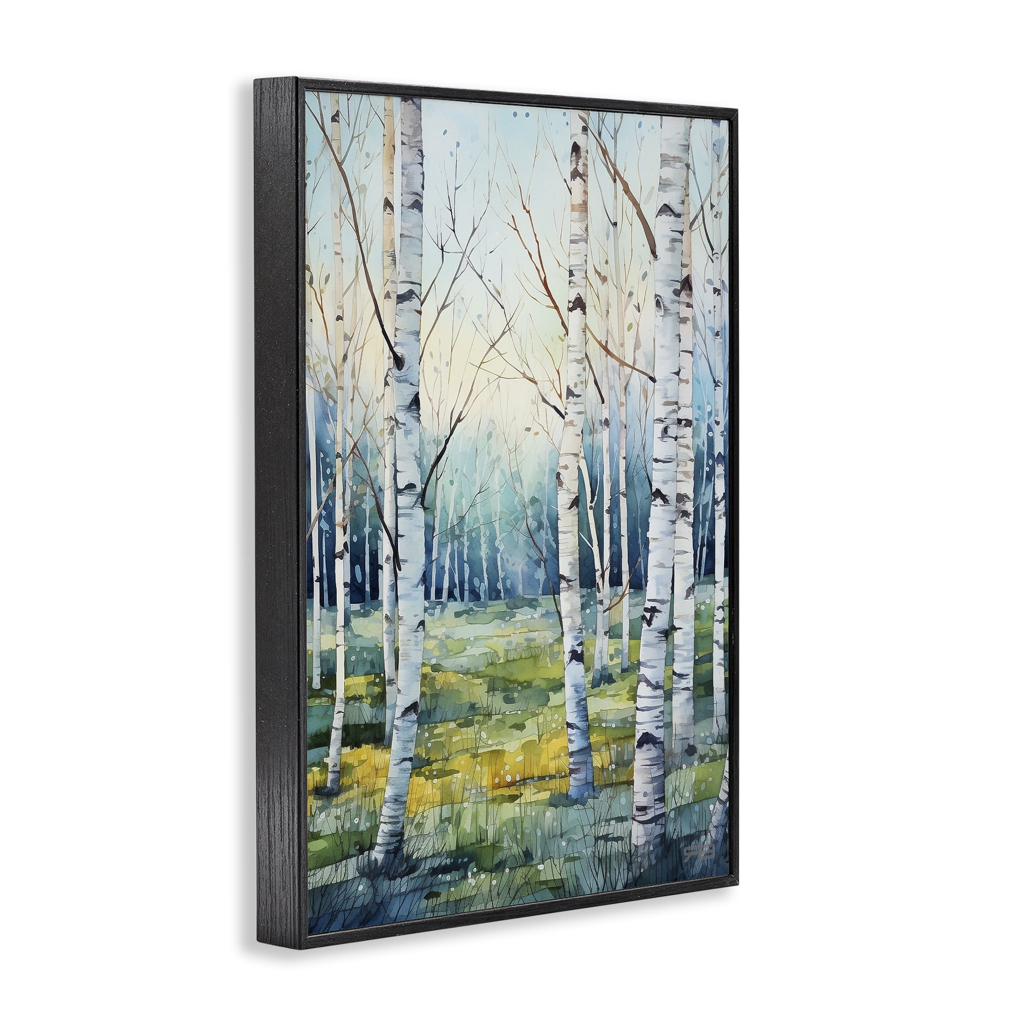 Stupell Industries Summer Birch Forest Landscape Painting Black Framed Art Print Wall Art, 12 x 18
