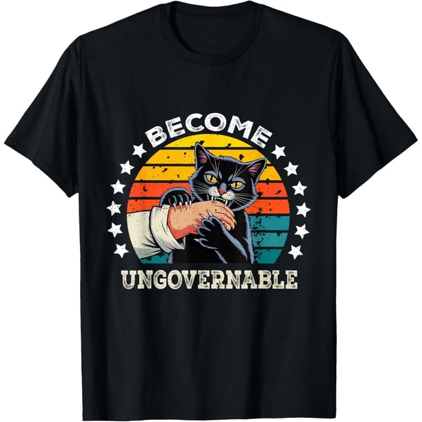 Become Ungovernable Black Cat Biting Hand Funny Meme Humor Camiseta