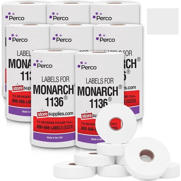 Pricing Labels for Monarch 1136 White - 112,000 labels w/ 64 Rolls Value Pack, 8 Sleeves - Made in USA