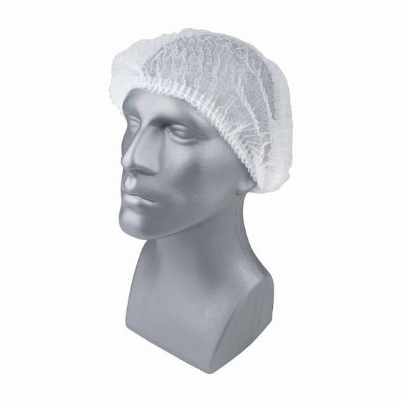 Condor Bouffant Cap, Polypropylene, 24 in Dia., White, L, 100 PK 23KX19