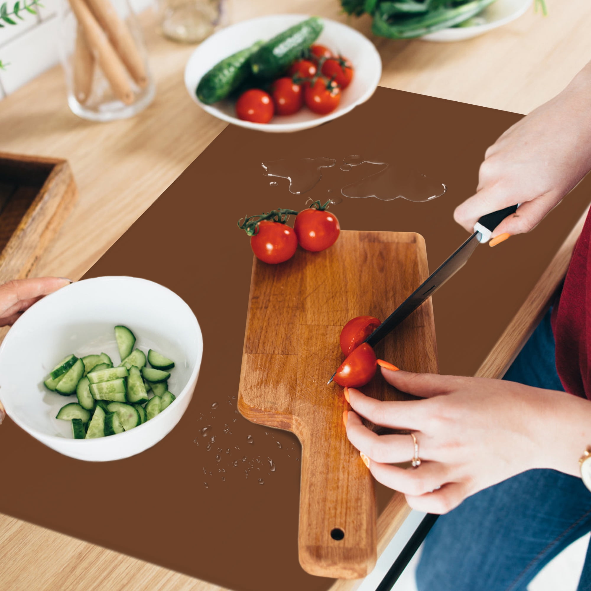 Panzexin 1-Pack Food-Grade Silicone Mats, Non-Slip, Heat-Resistant & Waterproof, 23.6" x 15.7" Table Placemats, Dough Mats- Brown