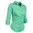 thumbnail image 2 of J. METHOD Women's Button Down Shirt 3/4 Sleeve Roll Up Stretch Collar Office Work Formal Casual Basic Blouse Top NEWT01 Mint XL, 2 of 6