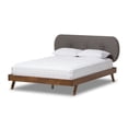 thumbnail image 2 of Baxton Studio Penelope Mid-Century Modern Solid Walnut Wood Fabric Upholstered Platform Bed, Multiple Sizes, Multiple Colors, 2 of 7