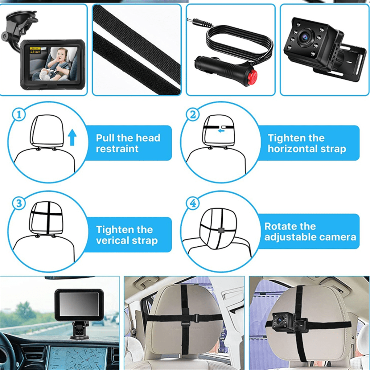 Back Seat Baby Car Camera, Car Seat Camera, Rear Baby Night Vision, Baby Car Monitor,Rearview Mirror