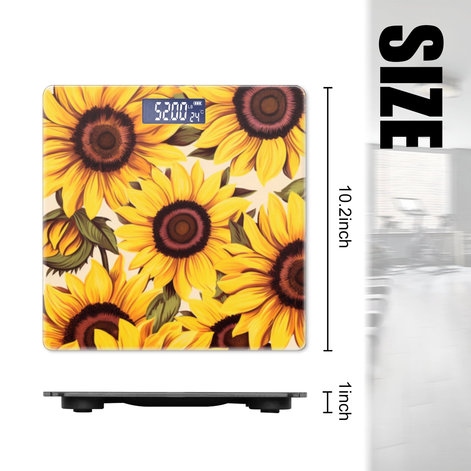 High Precision Body Weight Scale Smart Bathroom Scales with Large LCD Display(400lbs),Decorative for Bedroom-Sunflowers With Vibrant Yellow Petals Radiating Warmth And Joy