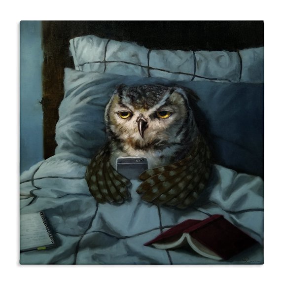Stupell Industries Rustic Lodge Night Owl on Phone Canvas Art, 17 x 17, by Lucia Heffernan