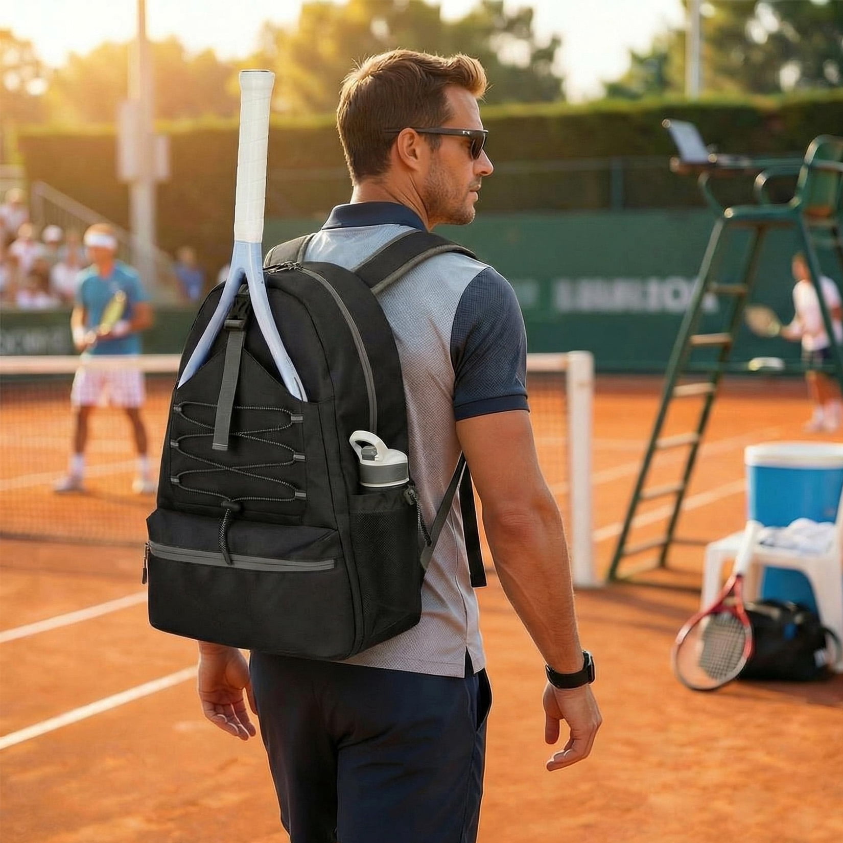 Ataucjin Tennis Backpack for Men Women, 2 Racket Pickleball Bag with Separate Shoe Compartment, Large Tennis Racket Bag for Racquet Sport Equipment