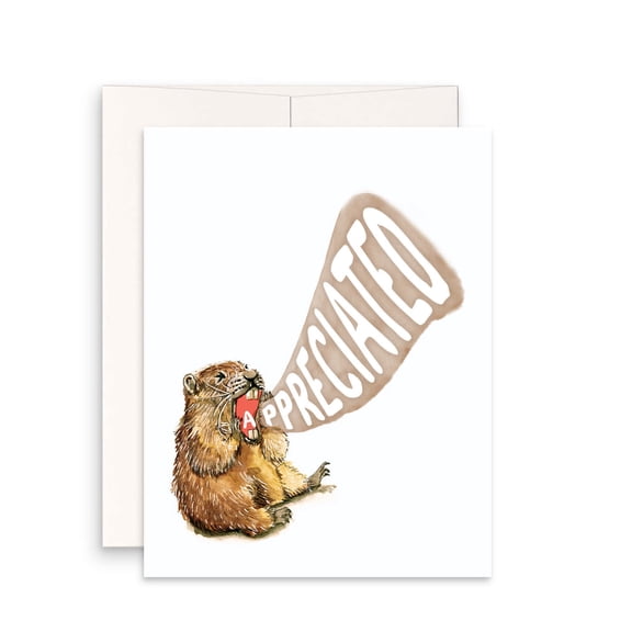 Cute Beaver Appreciation Card – "A-ppreciated" Design – Blank Inside, Envelope Included – Perfect for Thank You, Gratitude, or Just Because