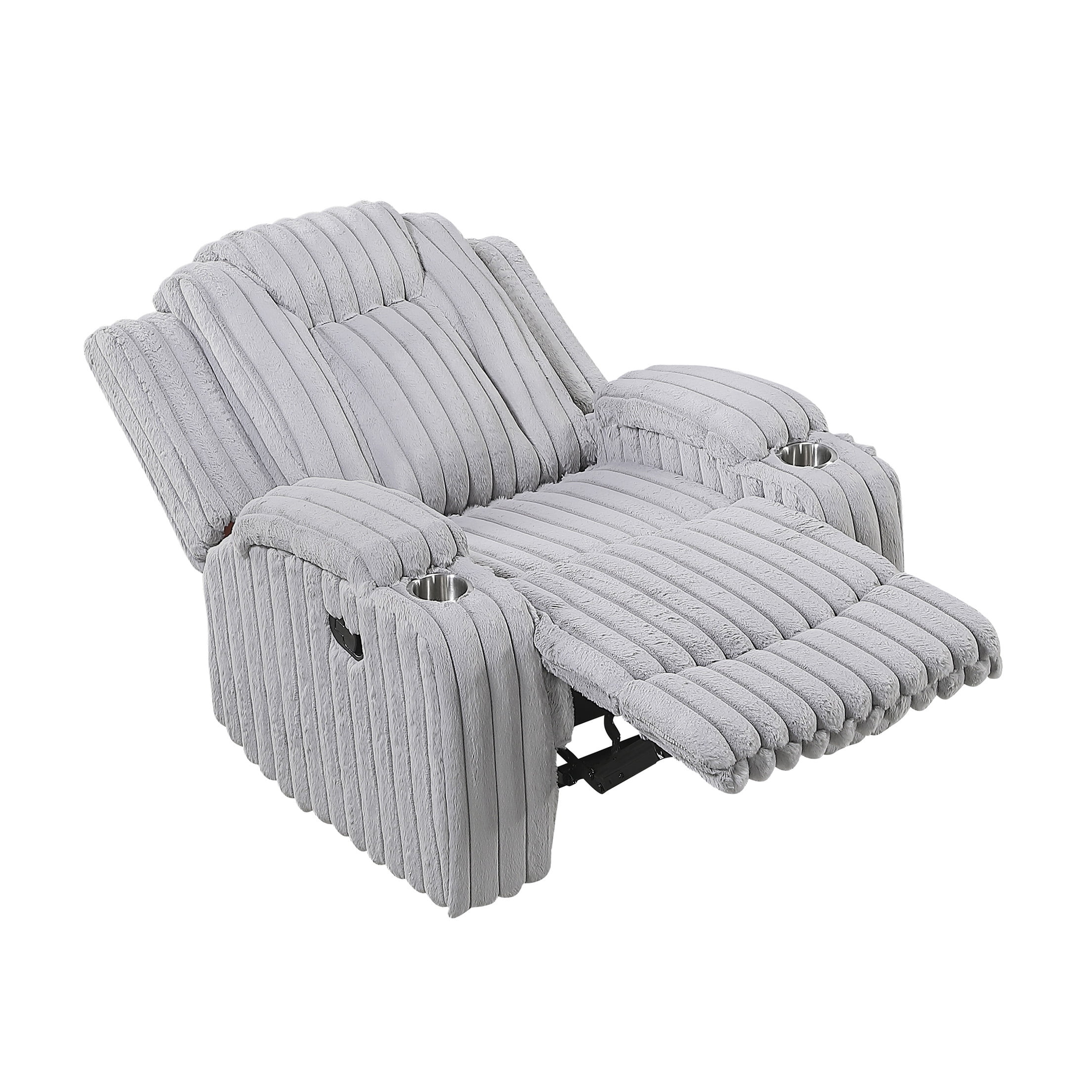 OakvillePark Lumora Corduroy Manual Reclining Chair with Cup Holders, Light Gray