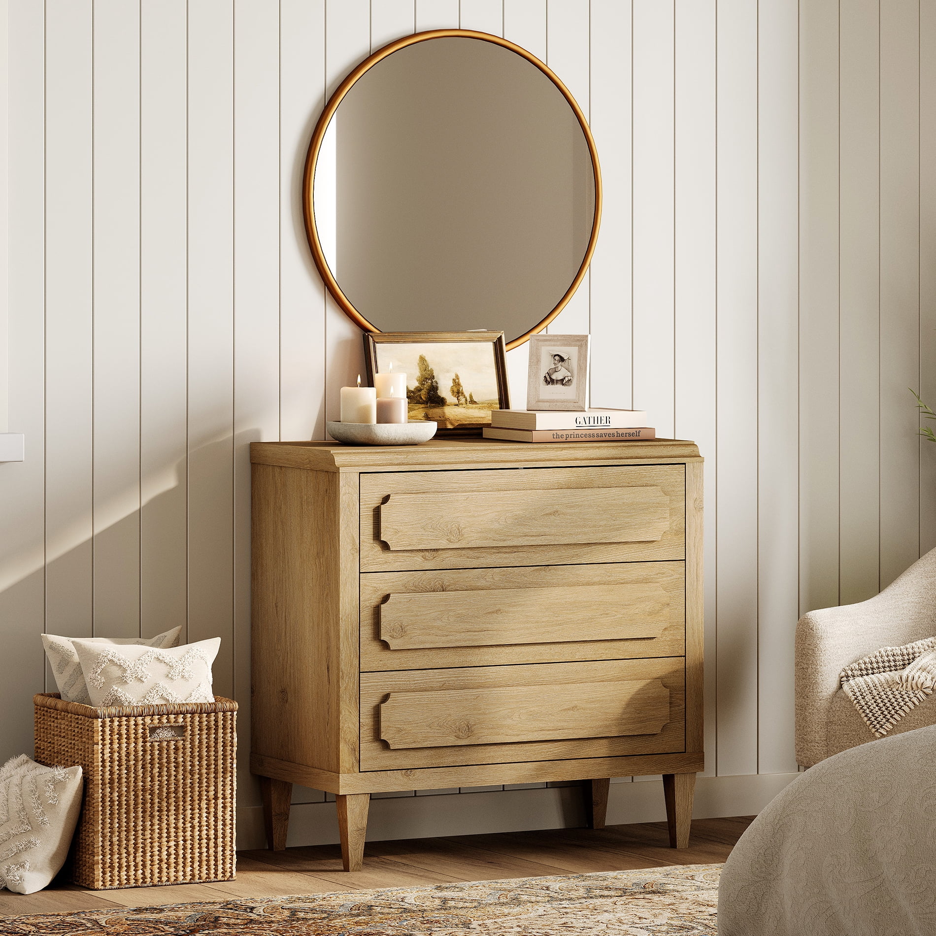 WAMPAT Dresser TV Stand with 3 Drawers, Wood Entertainment Center