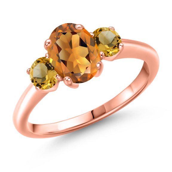 Gem Stone King 1.61 Ct Orange Red Madeira Citrine Yellow Citrine 18K Rose Gold Plated Silver Ring (Size 5)