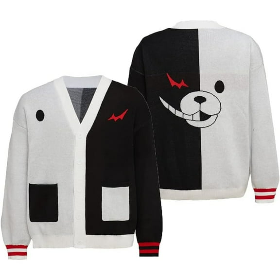 Black White Cardigan Sweater Unisex Knitted Jacket Warm Coat for Halloween