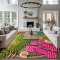 thumbnail image 4 of Summer Slippers Washable Living Room Rugs 5'x7', Pink Green Blue Shoes Shell Palm Leaf Wooden Stripes Low Pile Throw Large Area Rugs Non-Slip Sturdy Edge Binding Carpet for Dining Room Bedside, 4 of 9