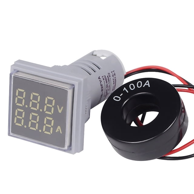 Mini Square L-E-D Digital Voltmeter Ammeter Signal Light Voltage Current Meter Indicator AC 60-500V 0-100A