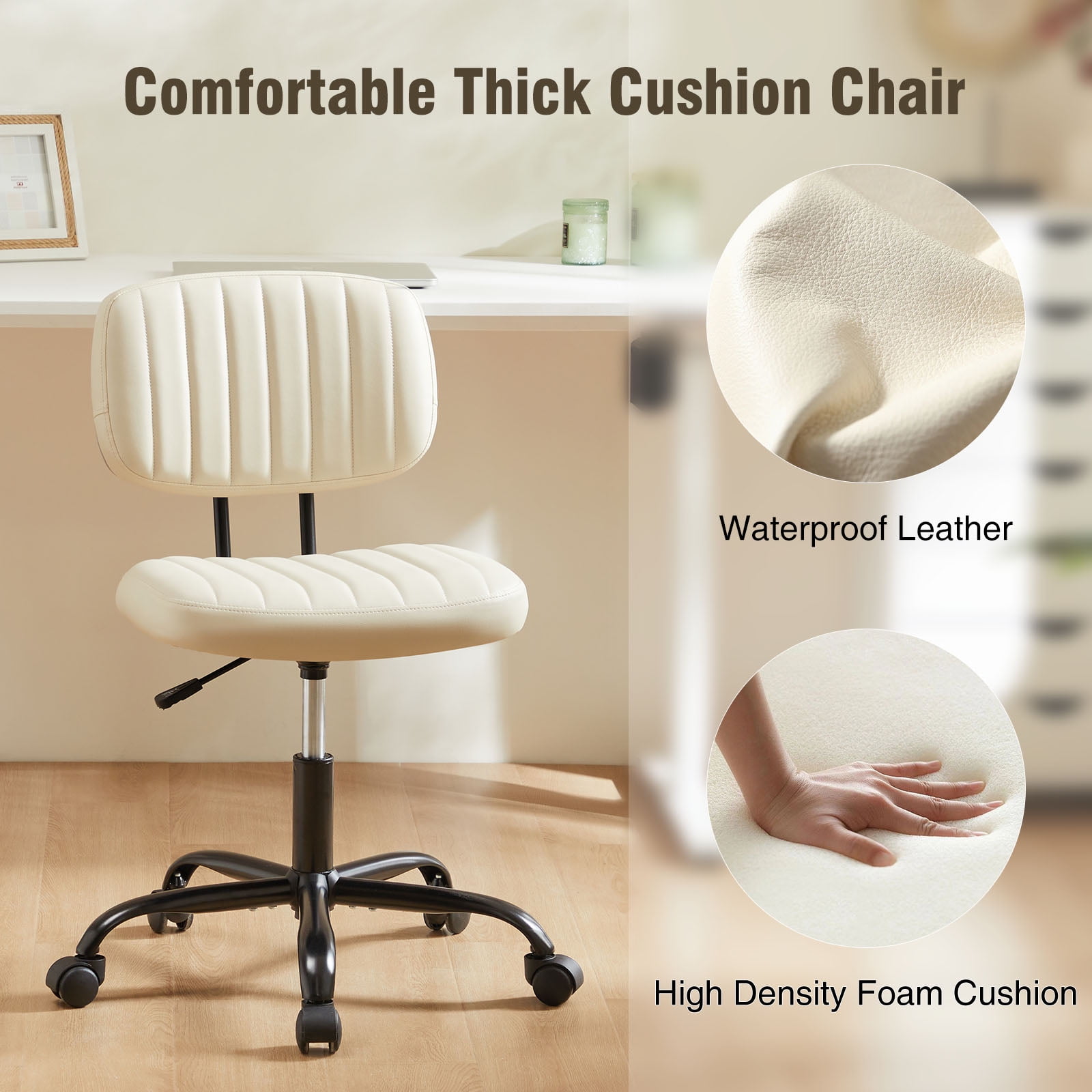 Gianna Armless Office Chair – Adjustable Rolling Task Chair with Lumbar Support for Comfortable All-Day Sitting, Bone gray