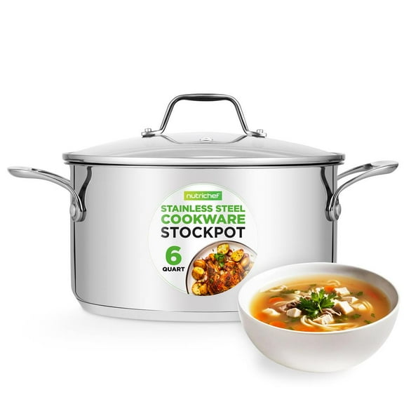 NutriChef 6-Quart Stainless Steel Stock Pot - 18/8 Food Grade Steel Heavy Duty Induction
