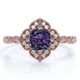 thumbnail image 1 of JeenMata Anillo de Compromiso Antiguo con Flor Milgrain de Alejandrita Sintética y Moissanita de Talla Redonda de 1 Quilate en Oro Rosa de 18 K sobre Plata, 1 of 4