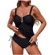 thumbnail image 2 of Trajes de baño Amzcrzy Tankini para mujer, traje de baño de control de abdomen, bikini de mujer de color sólido a juego con bolsillo, bañador deportivo Tangini dividido, traje de baño negro, L, 2 of 9
