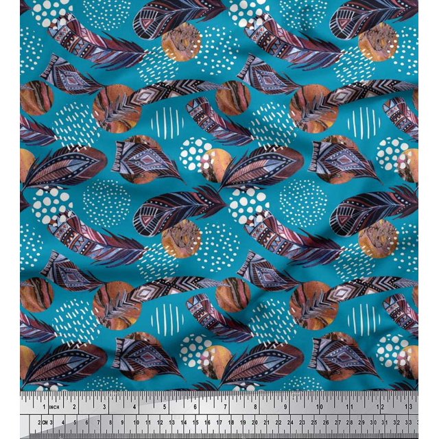Soimoi Polyester Crepe Fabric Brush Stroke & Feather African Print Fabric by Yard 52 Inch Wide