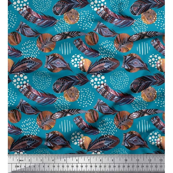 Soimoi Cotton Voile Fabric Brush Stroke & Feather African Print Fabric by The Yard 42 Inch Wide