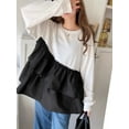 thumbnail image 2 of 2025 Fall New Collection Asymmetrical Hem Sweatshirt with Patchwork, Loose Fit Long Sleeve Pullover T-Shirt, 2 of 8
