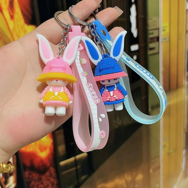 Leaveforme Bunny Creative Rainbow Woven Rabbit Keychain Cute Gradual Change  Bag Pendant Couple Car Keychain Pendant Gift 