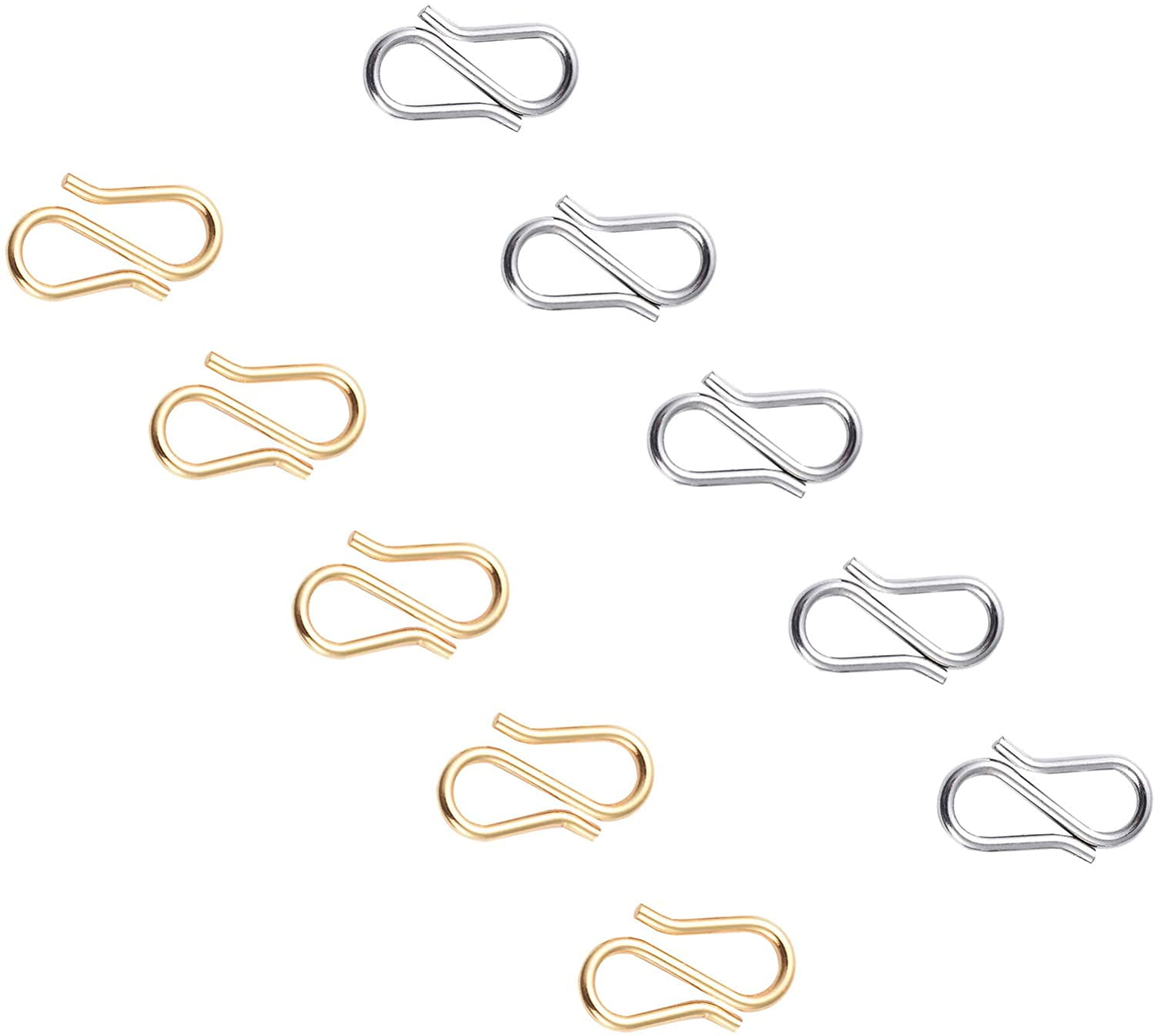 1Box 60pcs 2 Colors S-Hook Necklace Clasp 304 Stainless Steel Chain Clasps Metal S Hooks Clasps Golden & Stainless Steel Color Connectors S-Shaped Hook for Necklace Jewelry Making