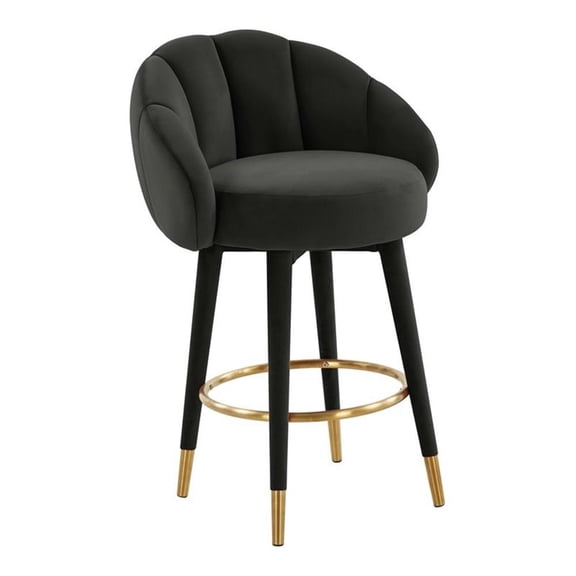 Pemberly Row 26.5" Swivel Modern Velvet Counter Stool in Black
