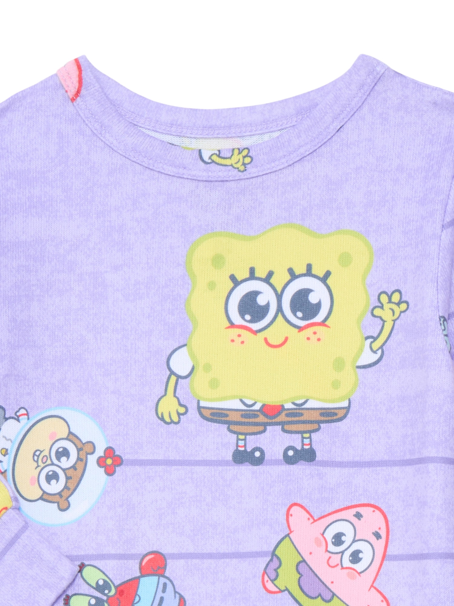 SpongeBob SquarePants Girls Long Sleeve Top and Pants Snug Fit Pajama Set, 2-Piece, Sizes 4-10