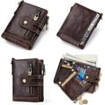 thumbnail image 3 of Cartera de cadena para hombres con bloqueo de cuero genuino con cremallera plegable con ventana de identificación y bolsillo para monedas (café), 3 of 5
