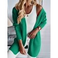 thumbnail image 5 of Women Solid Tone Open Front V Neck Side Pockets Oversized Mid Length Loose Casual Knit Cardigan Green L, 5 of 7